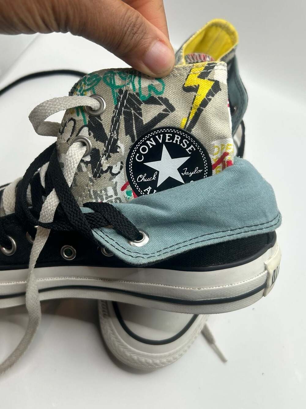 Converse Chuck Taylor All Star Double Tongue Layer Up Graffiti High Top Sneakers - Picture 7 of 8